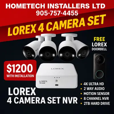 Black friday week 4K lorex security camera 8MP With installation Package Include 4 wired camera 8 ch...