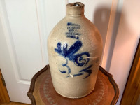 Antique Quebec Cobalt Blue Salt Glazed Merchant 2 Gallon Crock