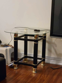 Glass top black / gold side metal frame side table