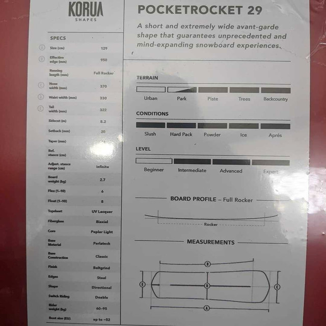 Korua POCKET ROCKET 29. $850 in Snowboard in Hamilton - Image 3