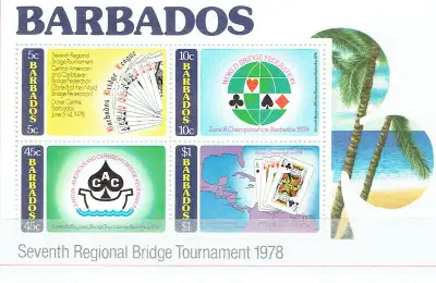 Un Feillet-souvenir / SOUVENIR SHEET DE 4 GRANDS TIMBRES TOUT NEUFS DE BARBADOS, de l'année 1978, "S...