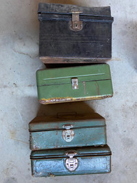 Rustic empty vintage fishing tackle boxes/ toolboxes lot of 4 