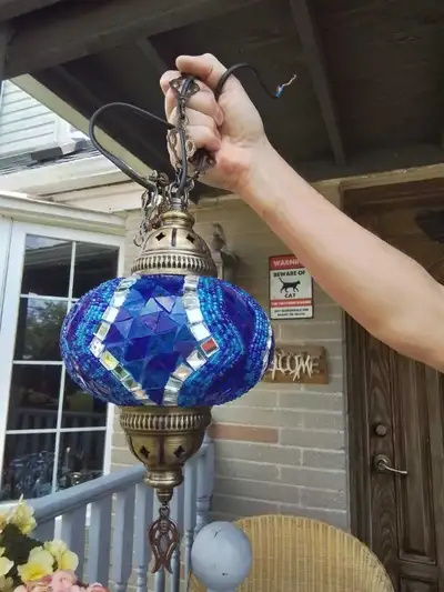 Blue Mosaic Turkish Hanging Lamp, View more