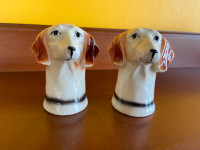 Vintage Dog Head Ceramic Coon Hound Salt and Pepper Shakers