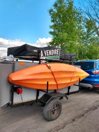 Camper / trailer combo for sale. Trailer has a back hitch for bicycle racks. Kayak and bikes not inc...