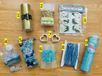 Assorted Turquoise, Blue and Golden decorations, View more