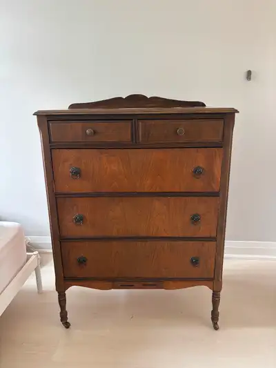 Vintage 5 Drawer Wooden Dresser, View more