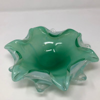 Murano Glass Mint Green and White Bowl 8”