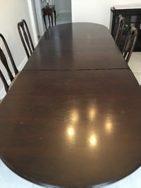 Kitchen table and 6 chairs, solid wood 42" X 120" with extention
