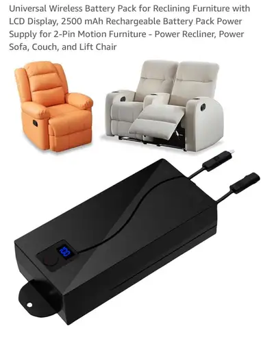 This universal wireless battery pack is designed for reclining furniture, featuring an LCD display a...