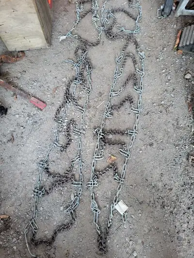 Tire snow or mud chains. 39" L by 15" W. Not sure what they fit. They were in a trappers estate sale...