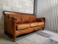 Antique Leather Couch Wooden Frame 