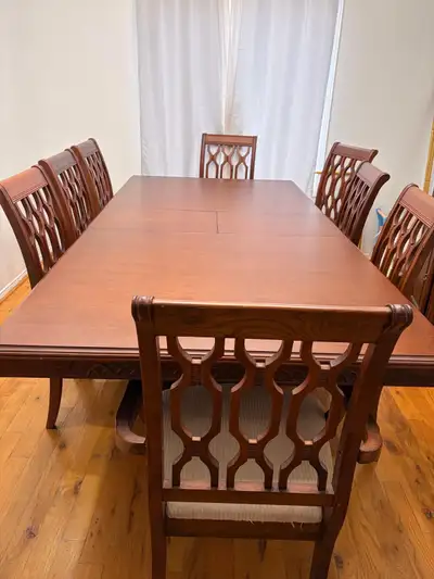 Wood Extendable Brown Dining Table Set + 8 Chairs, View more