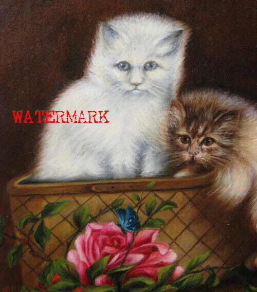 KITTENS, BUTTERFLY,ROSES, BASKET OIL PAINTING, SIGNED,1938 in Arts & Collectibles in City of Toronto - Image 2