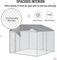 Dog Kennel Outdoor Run Fence with Roof, Steel Lock, Mesh