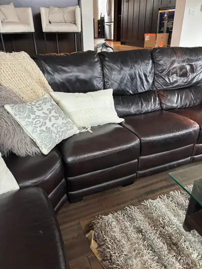 Large leather sectional, View more