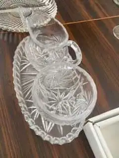 Vintage Crystal Cream and Sugar with tray , View more