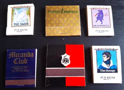 Lot of 12 Vintage Restaurant, Hotel, Business, Matchbooks from UK & Europe with matches from the 197...