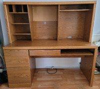 Large Wooden Desk with Drawers and Shelves