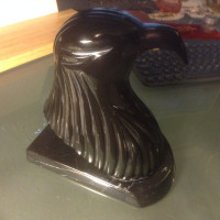 Vintage Natural Black Obsidian Carved Stone Eagle Head Statue