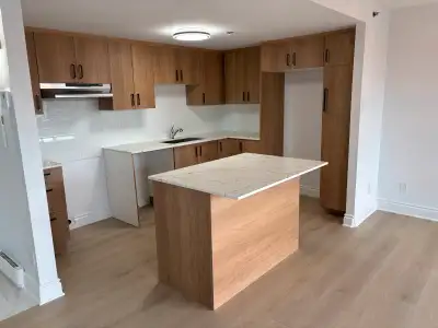 4.5 totalmente renové, avec termopompe. Comptoir en quarz. Salle de lavage. garage, 1 rangement inté...