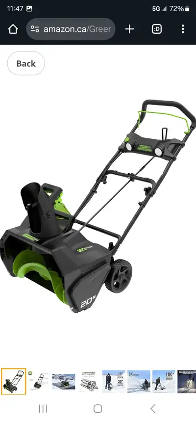 GreenworksPRO 20" 80V Cordless Snow Thrower Battery Not Included, View more