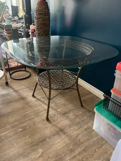 42” glass & rattan dining table, View more