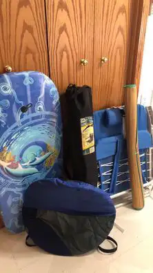 Costco Rio Adventure Chair (blue) Costco Floatie with bag Bodyboard Wave Rider (New, in plastic) Bea...