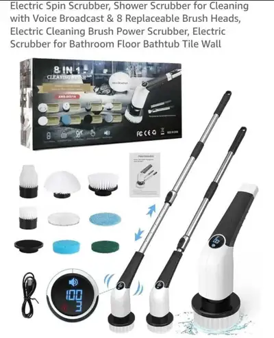 This brand new electric spin scrubber makes cleaning a breeze with its voice broadcast feature and 8...