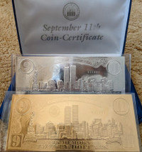 September 11th Gold-Leaf and Silver-Leaf Coin Certificate Set 