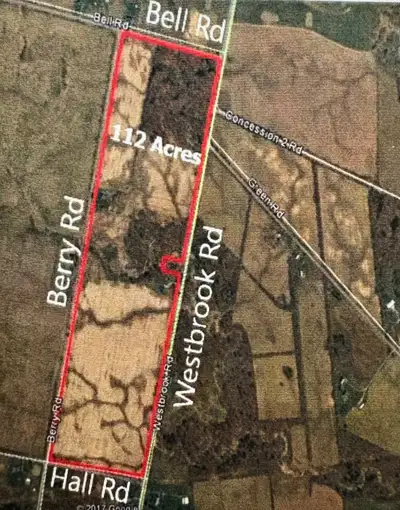 Unique farm with 112.5 acres and frontage on 4 roads! A small house, detached garage/work shop. and...