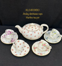 Demitasse tea cups & saucers & tea pot Ansley made in England- A