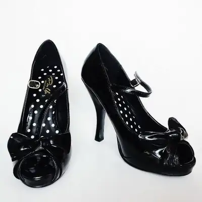 Pinup Couture - (Size 7.5) Vintage Black Bow Women's Heels Shoes, View more
