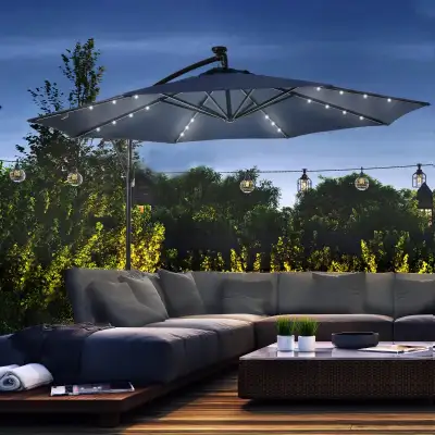 10ft Outdoor Cantilever Umbrella with Solar Lights Banana Umbre, View more