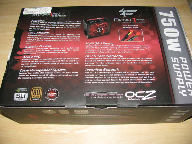OCZ Fatal1ty Gaming Series 750 Watt 80+ Bronze in System Components in Mississauga / Peel Region - Image 2