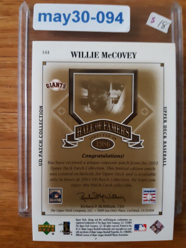2003 UD Patch Collection Willie McCovey Hall of Famers S.F. in Arts & Collectibles in St. Catharines - Image 2