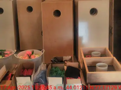 Cornhole boards, Ladder ball and Washer toss games., View more