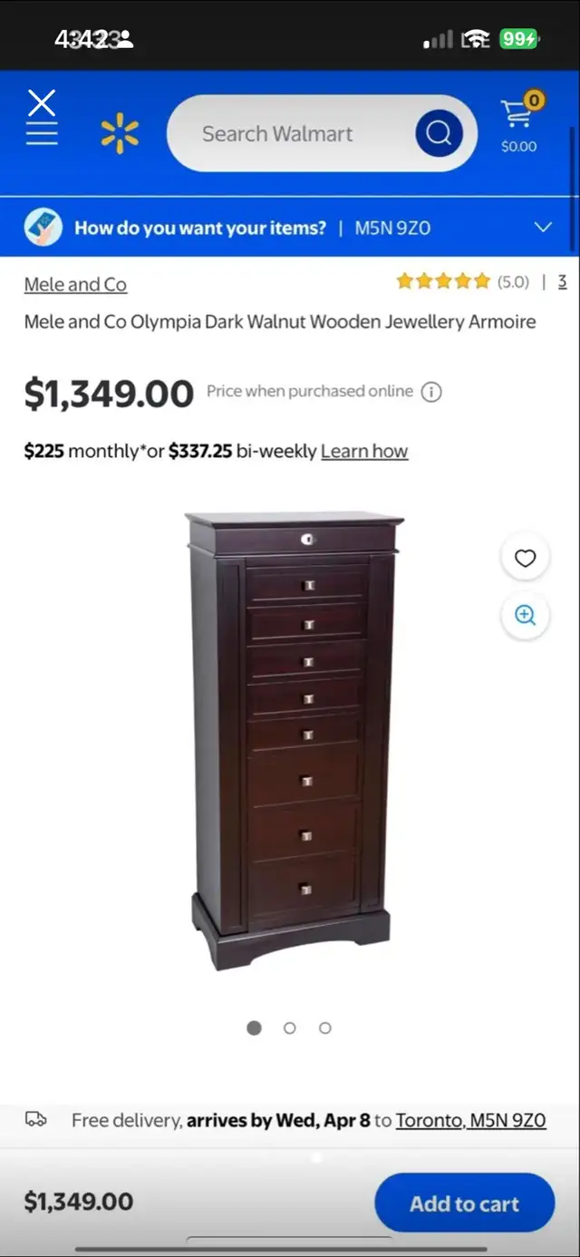 Mele & Co Jewellery Armoire in Dressers & Wardrobes in City of Toronto - Image 4