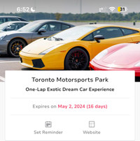 Toronto Motorsports Park Exotic Car One Lap Experience