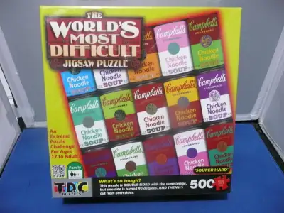 This jigsaw puzzle is of tins of Campbell soup. It has 500 pieces. This puzzle is double sided. It i...