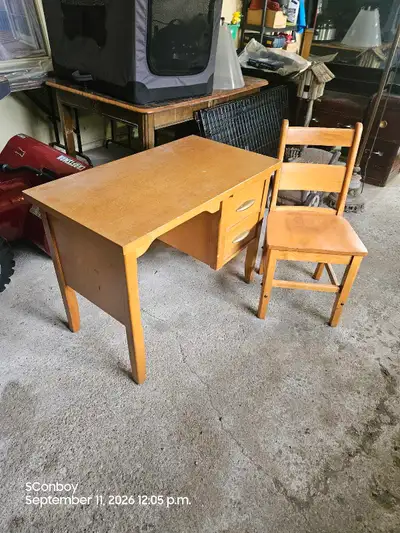 Retro solid wood desk and chair, View more