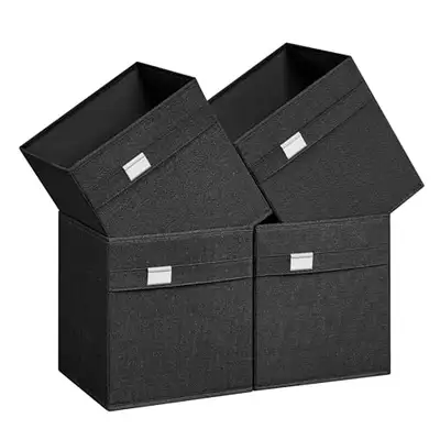 SONGMICS 4-Cube Storage Bins, Ink Black, Washable, Foldable, Lin, View more