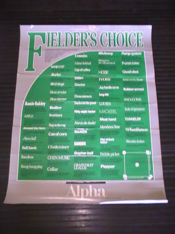 "Fielder's Choice" Baseball Jargon Fun Poster (from the 70's) in Arts & Collectibles in City of Toronto