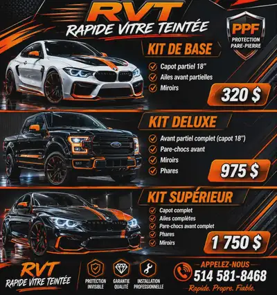 I'm selling Paint Protection Film kits, also known as Pare-Pierre (PPF). Available kits include Base...