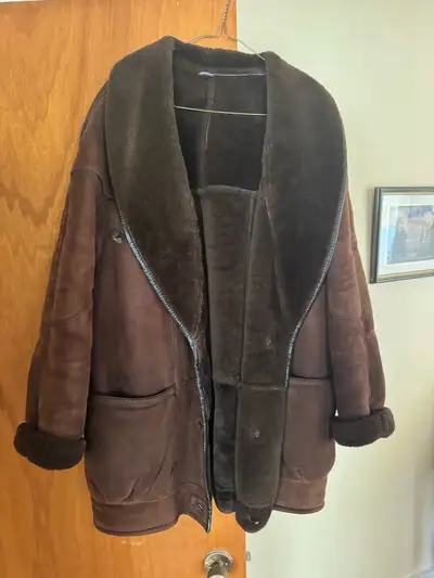 Women’s suede/faux fur vintage brown coat, View more