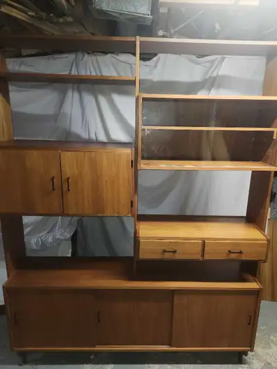 MID-CENTURY 1960'S TEAK FREESTANDING MODULAR WALL UNIT, View more