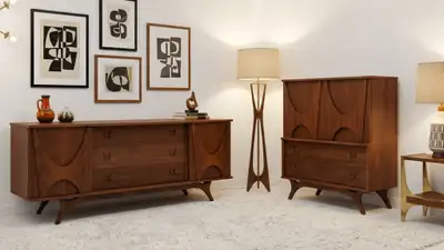 Ensemble de commodes mid-century modern (MCM) en noyer , View more