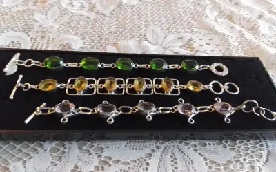 NEW SILVER BRACELET(S) - MULTI COLOURED GEMSTONES  - $23 EA, View more