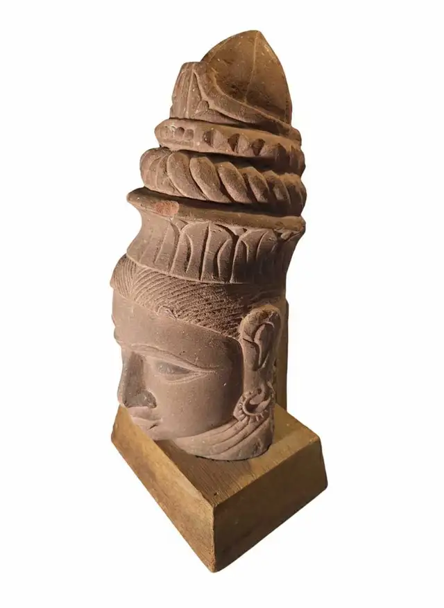 Monumental 14" Hand-Carved Solid Sandstone Deity Sculpture