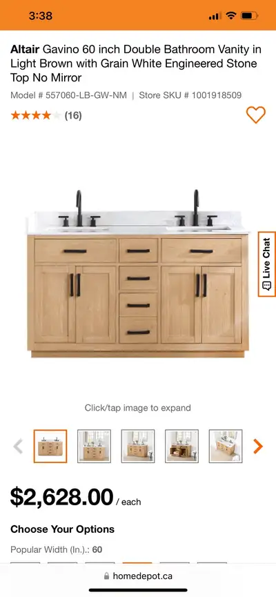 Altair Gavino 60 inch Double Bathroom Vanity in Light Brown with, View more